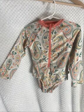 Floatimini Collection Long Sleeve Paisley Print RashGuard Style Swimsuit